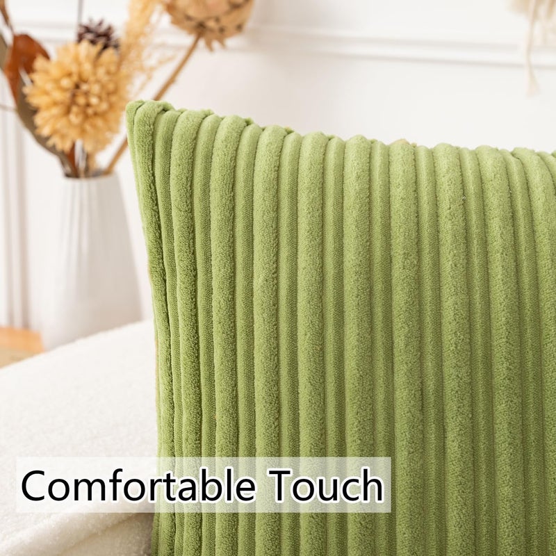 UGS UGASA UGASA Pack of 2, Velvet Pillow Covers Striped, Soft Textured Throw Cushion Case Set, Accent Corduroy Lumbar Pillowcases with Hidden Zipper for Home Decor Indoor Outdoor (12"x20", Green) - Image 4